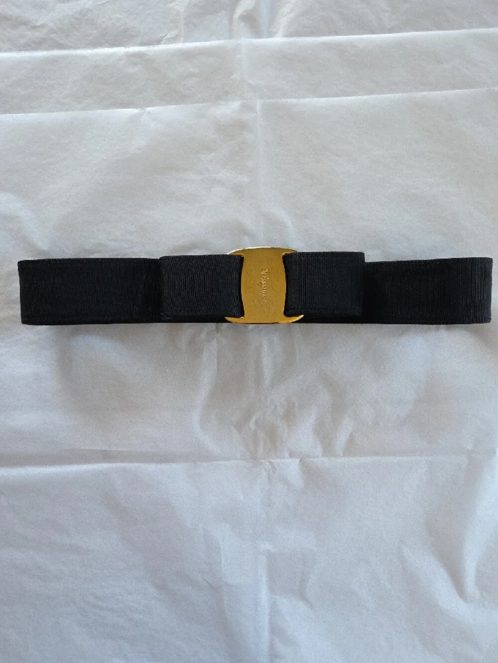 Salvatore Ferragamo Black Grosgrain Belt with Gold Logo Buckle
